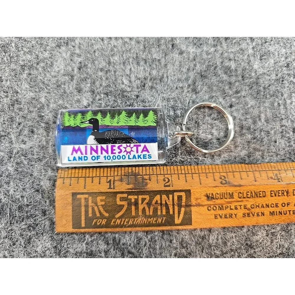 Keychain Minnesota Land of 10000 Lakes Duck Outdoor Scene Souvenir Vtg